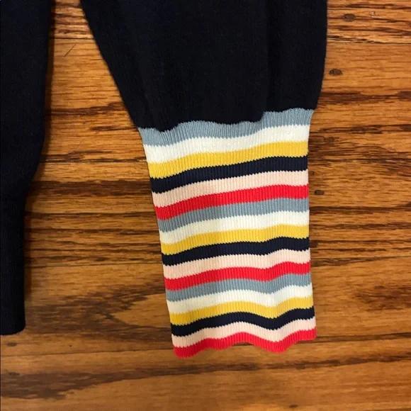 Boden Navy Cardigan Sweater with Striped Cuffs - Picture 3 of 5